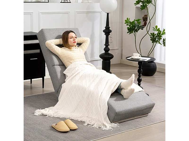 Fauteuil avec accoudoirs, design moderne, tissu effet lin, pieds en acier, gris clair (160.5x60.5x93 cm)