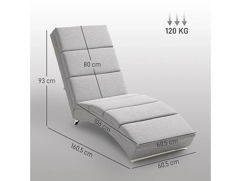 Fauteuil avec accoudoirs, design moderne, tissu effet lin, pieds en acier, gris clair (160.5x60.5x93 cm)