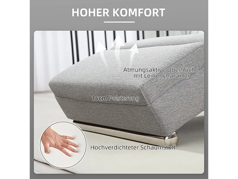 Fauteuil avec accoudoirs, design moderne, tissu effet lin, pieds en acier, gris clair (160.5x60.5x93 cm)