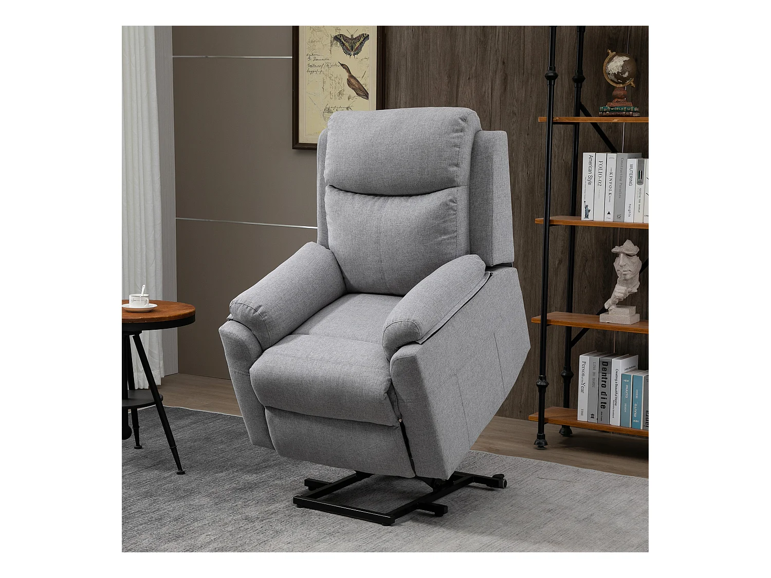 Relaxfauteuil met heffunctie, polyesterstof, grijs, 1 motor (83x89x102 cm)