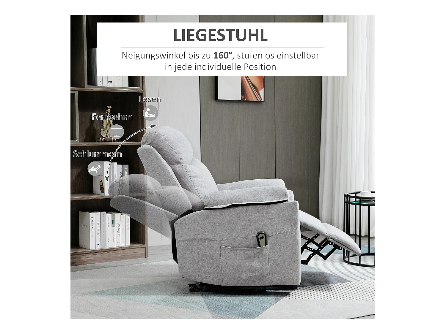 Fauteuil avec fonction releveur, tissu polyester, gris, moteur 1 moteur (83x89x102 cm)