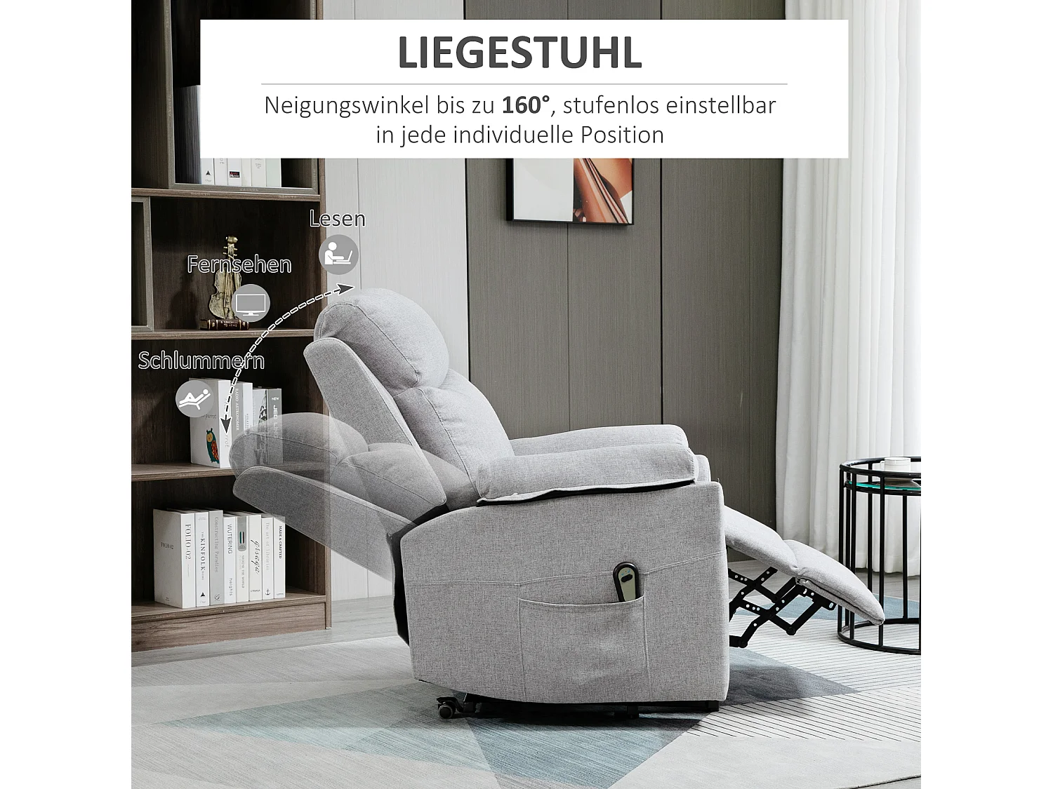 Fauteuil avec fonction releveur, tissu polyester, gris, moteur 1 moteur (83x89x102 cm)