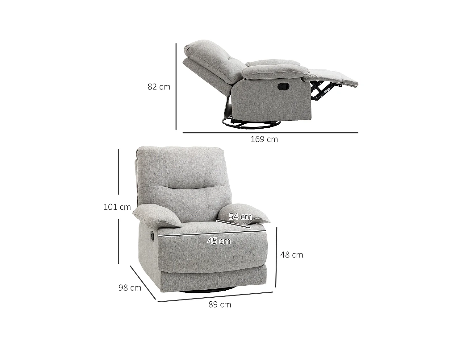 Fauteuil avec fonction inclinable, 360° pivotant, tissu lin, beige (89x98x101cm)