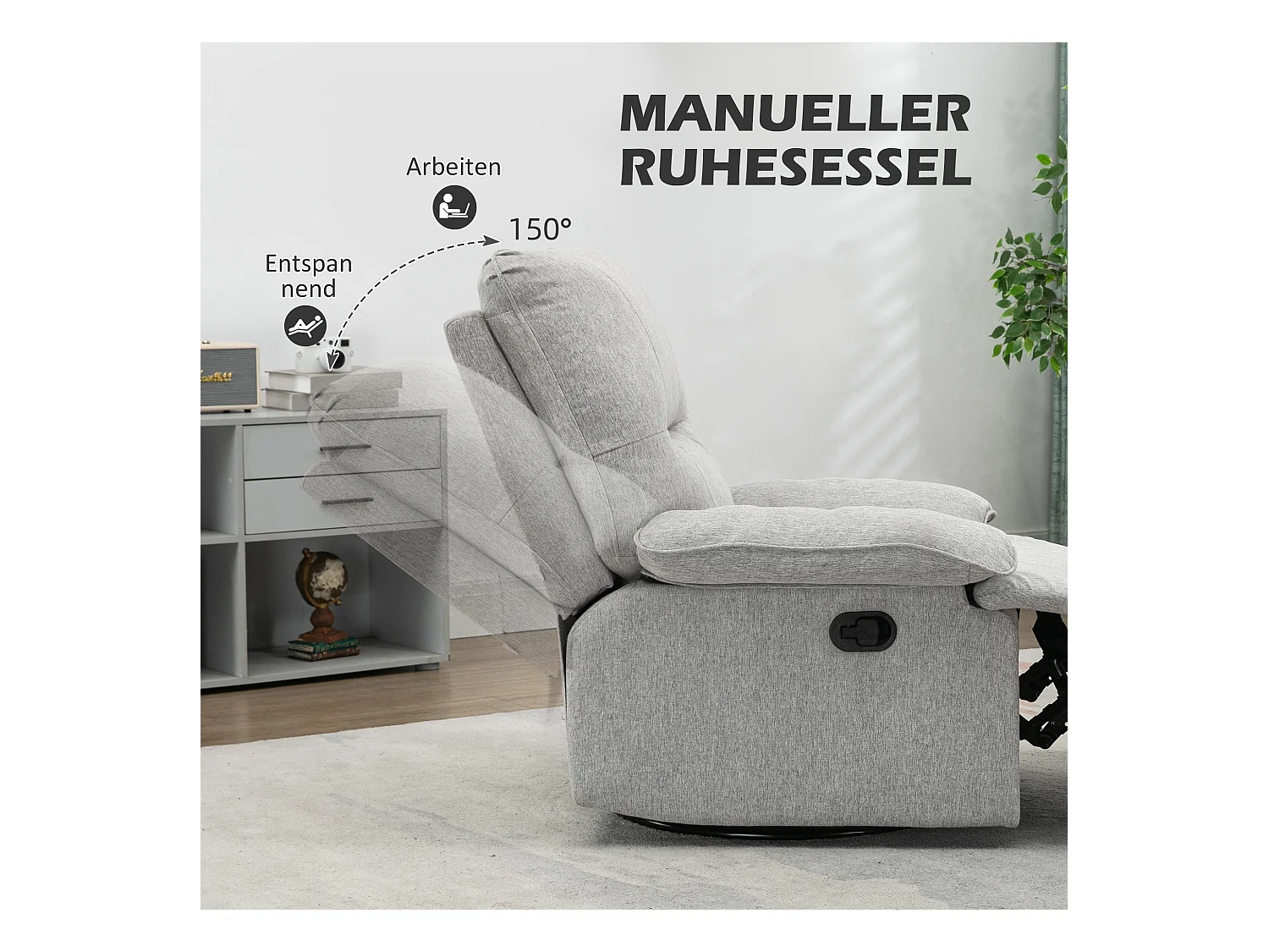 Fauteuil avec fonction inclinable, 360° pivotant, tissu lin, beige (89x98x101cm)