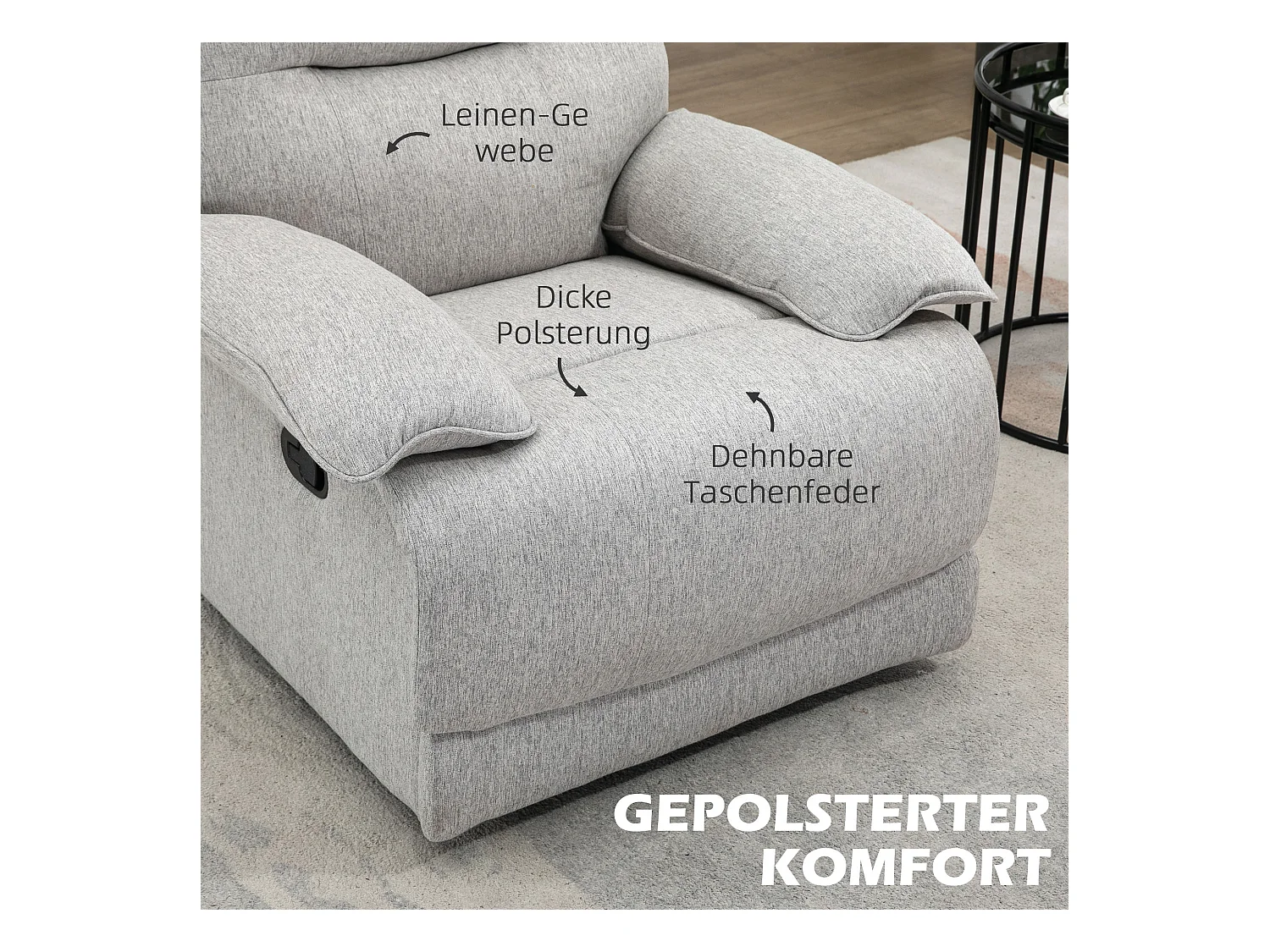 Fauteuil avec fonction inclinable, 360° pivotant, tissu lin, beige (89x98x101cm)