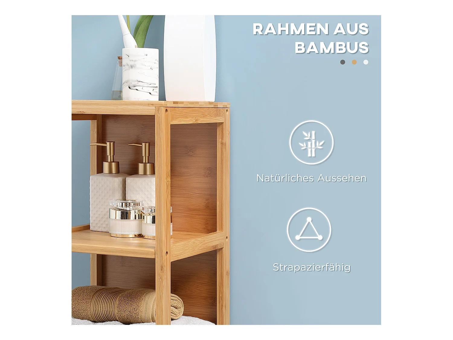 Armoire de salle de bain en bambou, avec 3 étagères et 2 tiroirs, protection contre le basculement, naturel (30x30x140 cm)