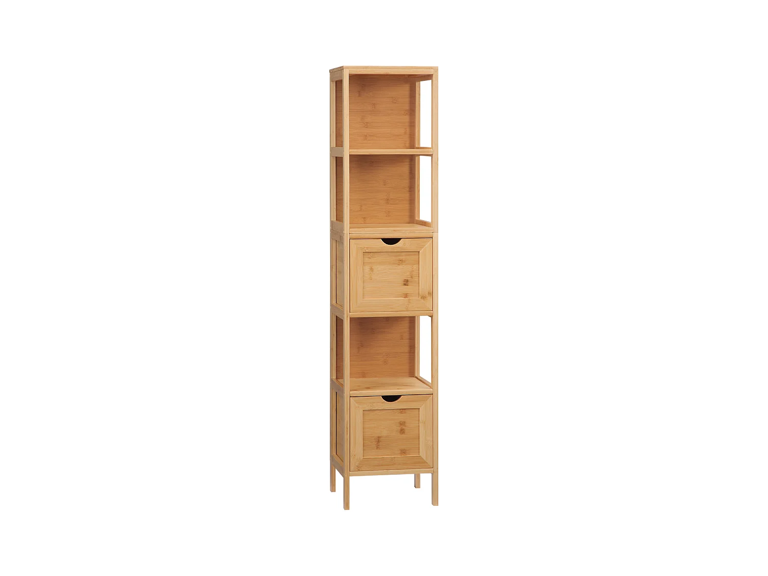 Armoire de salle de bain en bambou, avec 3 étagères et 2 tiroirs, protection contre le basculement, naturel (30x30x140 cm)
