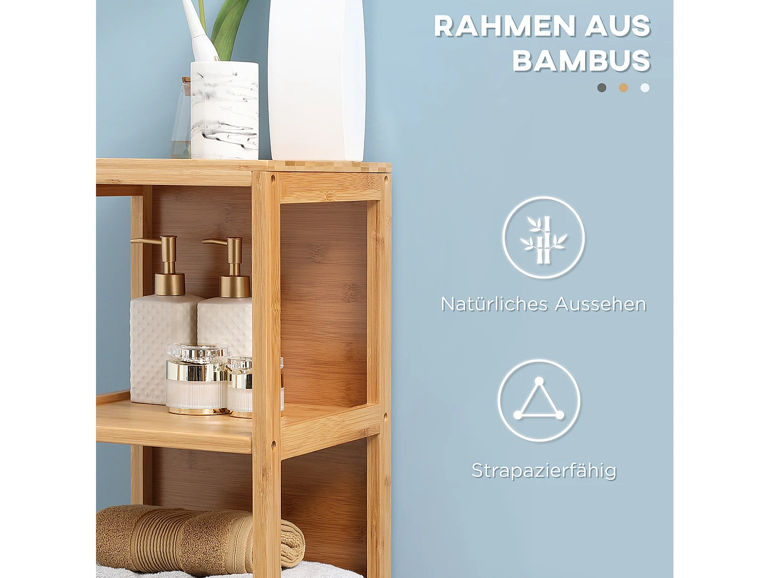 Armoire de salle de bain en bambou, avec 3 étagères et 2 tiroirs, protection contre le basculement, naturel (30x30x140 cm)