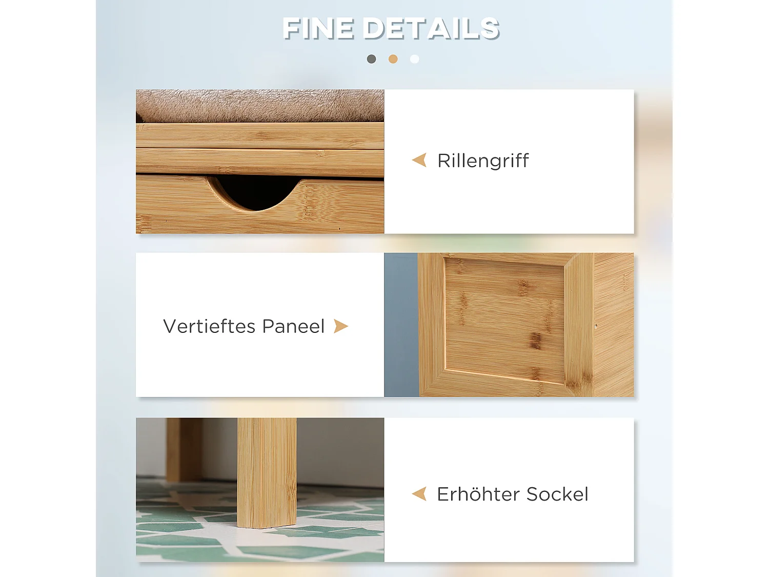 Armoire de salle de bain en bambou, avec 3 étagères et 2 tiroirs, protection contre le basculement, naturel (30x30x140 cm)