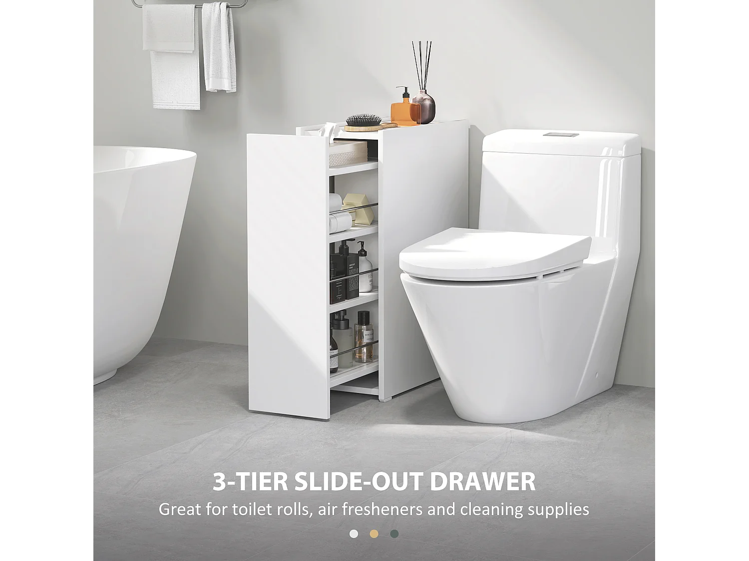 Perfecte badkamerkast, met 3 lades en wielen, hout, wit (47x25x66,5 cm)