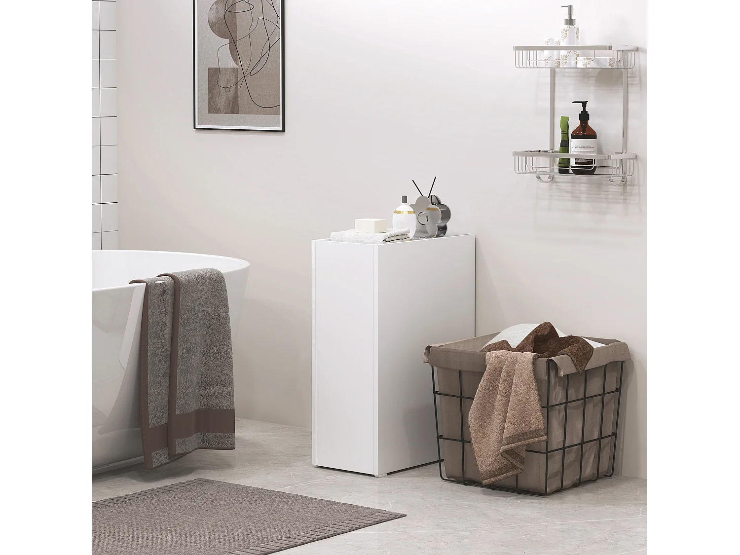 Perfecte badkamerkast, met 3 lades en wielen, hout, wit (47x25x66,5 cm)