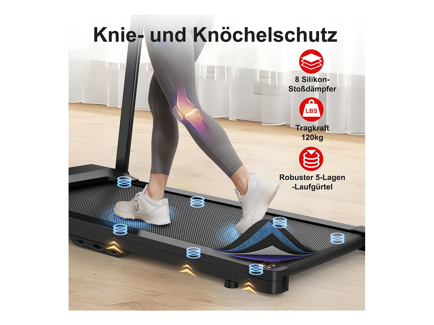 Tapis de course pliable 2-en-1 pour bureau et maison, avec affichage LED, support tablette, vitesse jusqu'à 12 km/h (121x63x104 cm)