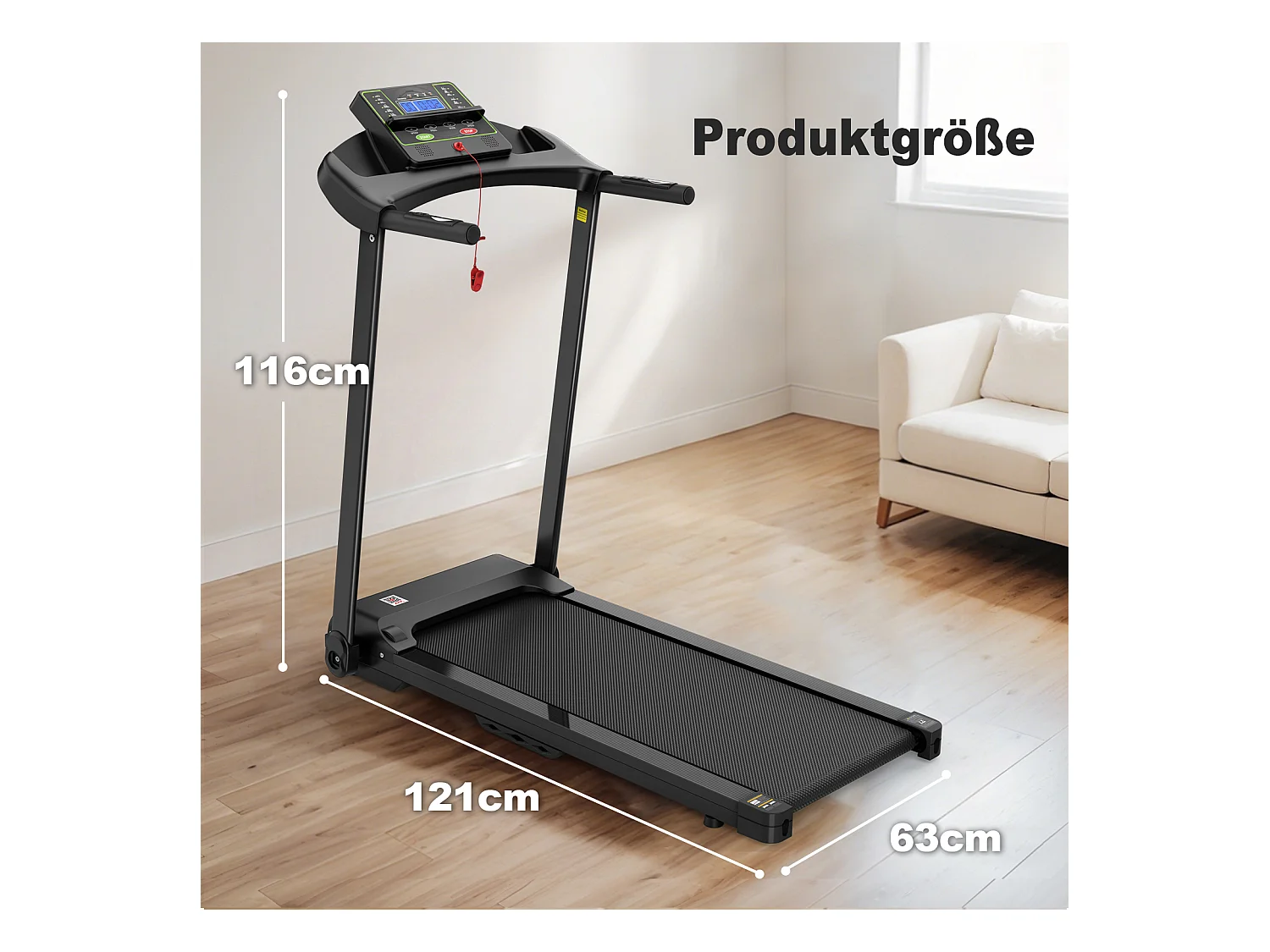 Tapis de course pliable 2-en-1 pour bureau et maison, avec affichage LED, support tablette, vitesse jusqu'à 12 km/h (121x63x104 cm)