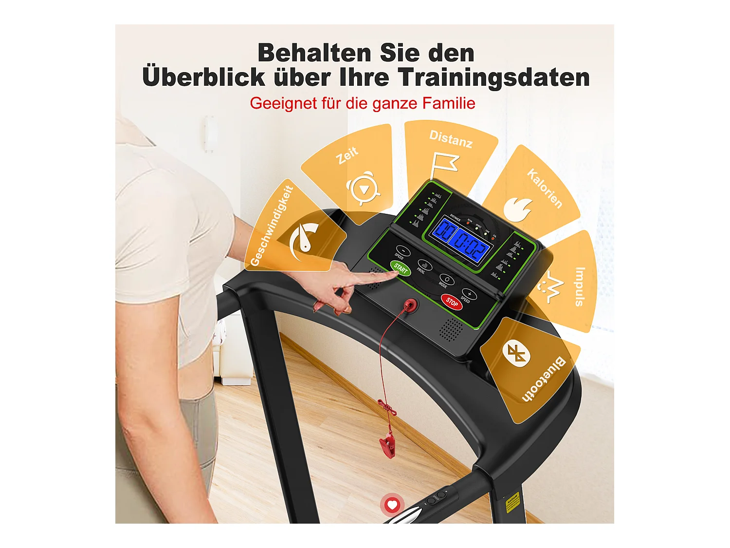 Tapis de course pliable 2-en-1 pour bureau et maison, avec affichage LED, support tablette, vitesse jusqu'à 12 km/h (121x63x104 cm)