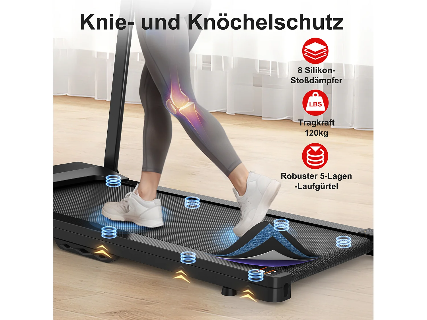 Tapis de course pliable 2-en-1 pour bureau et maison, avec affichage LED, support tablette, vitesse jusqu'à 12 km/h (121x63x104 cm)