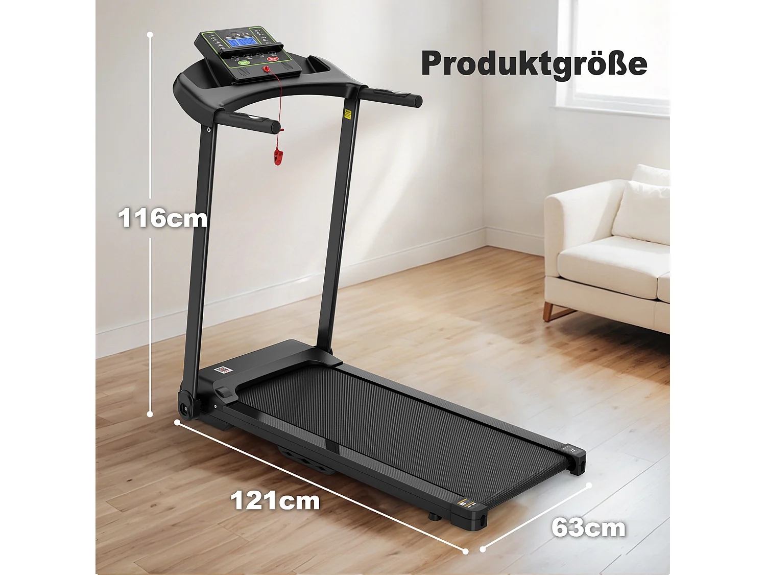 Tapis de course pliable 2-en-1 pour bureau et maison, avec affichage LED, support tablette, vitesse jusqu'à 12 km/h (121x63x104 cm)