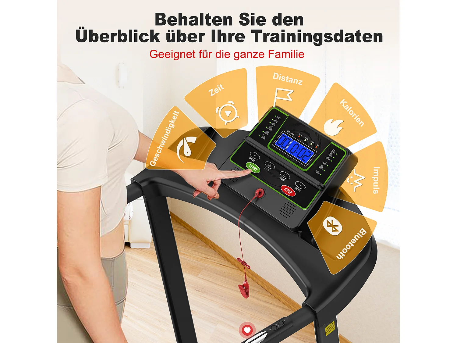 Tapis de course pliable 2-en-1 pour bureau et maison, avec affichage LED, support tablette, vitesse jusqu'à 12 km/h (121x63x104 cm)