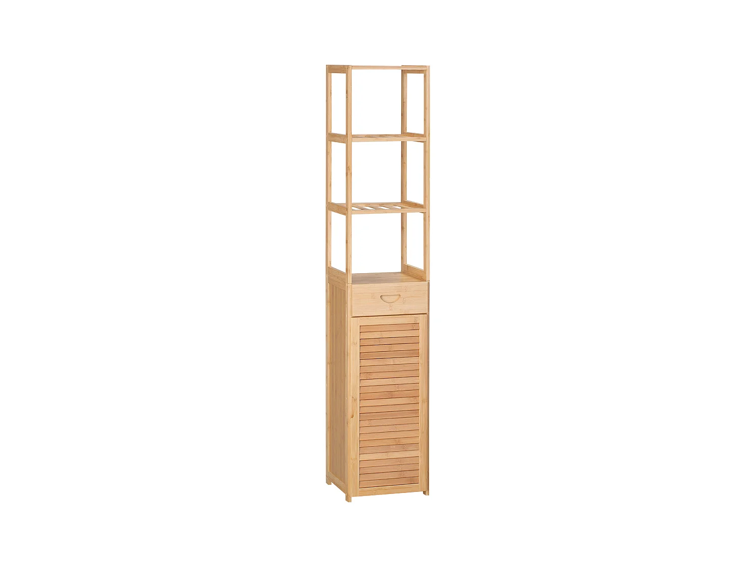 Armoire de Salle de Bain en Bambou, 1 Tiroir, 3 Étagères, Design Naturel, (32x30x163 cm)