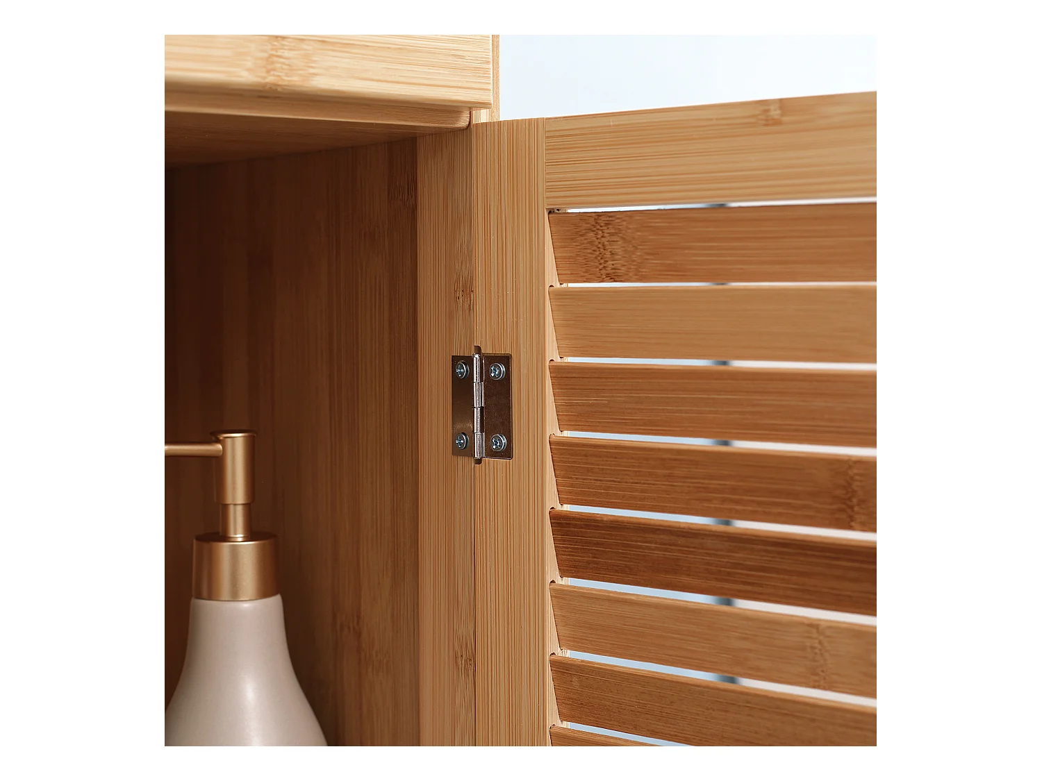 Armoire de Salle de Bain en Bambou, 1 Tiroir, 3 Étagères, Design Naturel, (32x30x163 cm)