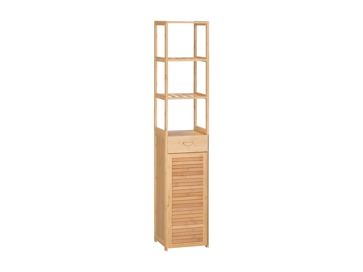 Armoire de Salle de Bain en Bambou, 1 Tiroir, 3 Étagères, Design Naturel, (32x30x163 cm)