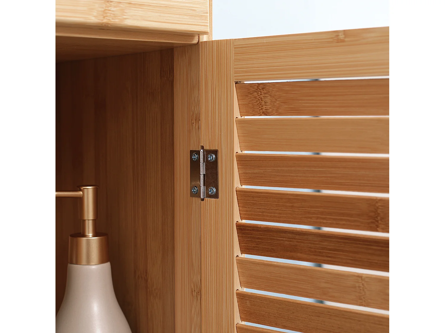 Armoire de Salle de Bain en Bambou, 1 Tiroir, 3 Étagères, Design Naturel, (32x30x163 cm)