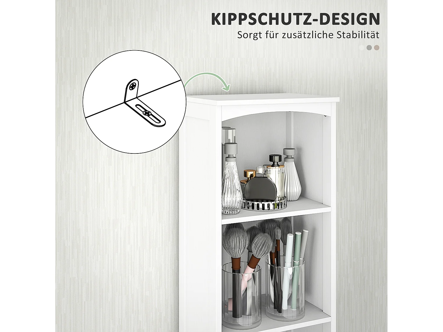 Mueble de baño estrecho, con 3 estantes y 1 cajón, madera, blanco (34x24x170,5 cm)