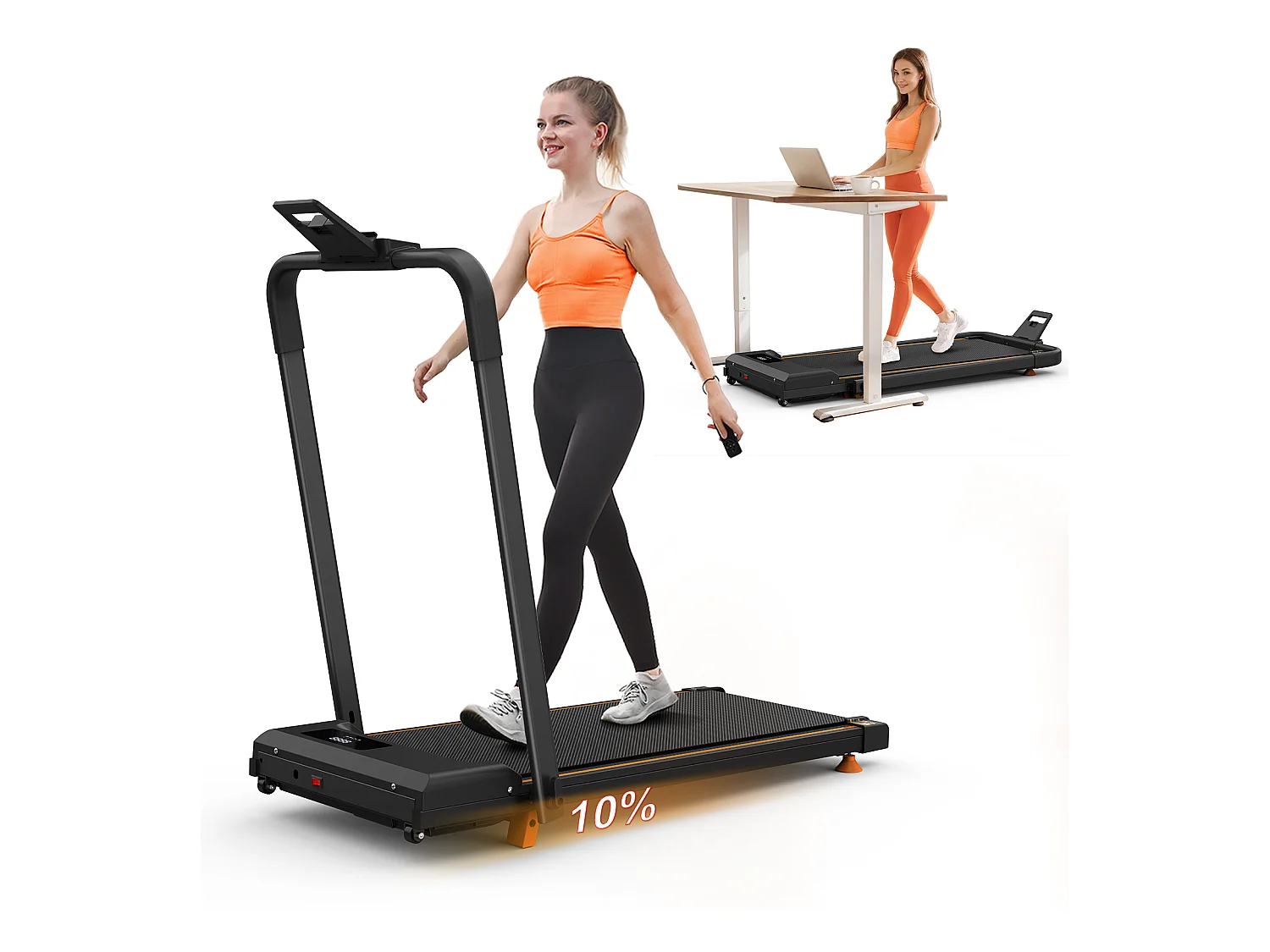 Tapis de course pliable 3-en-1 pour bureau à domicile, avec écran LED, application et capacité 120KG (116x60x10.5 cm)