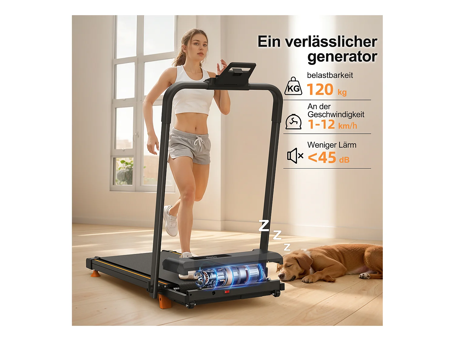 Tapis de course pliable 3-en-1 pour bureau à domicile, avec écran LED, application et capacité 120KG (116x60x10.5 cm)