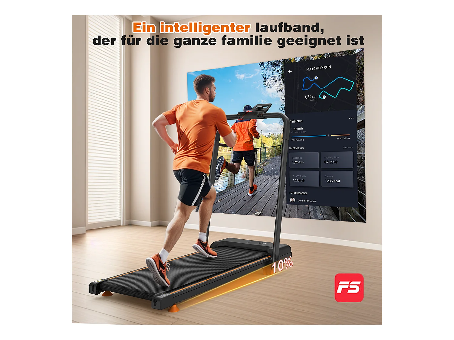 Tapis de course pliable 3-en-1 pour bureau à domicile, avec écran LED, application et capacité 120KG (116x60x10.5 cm)