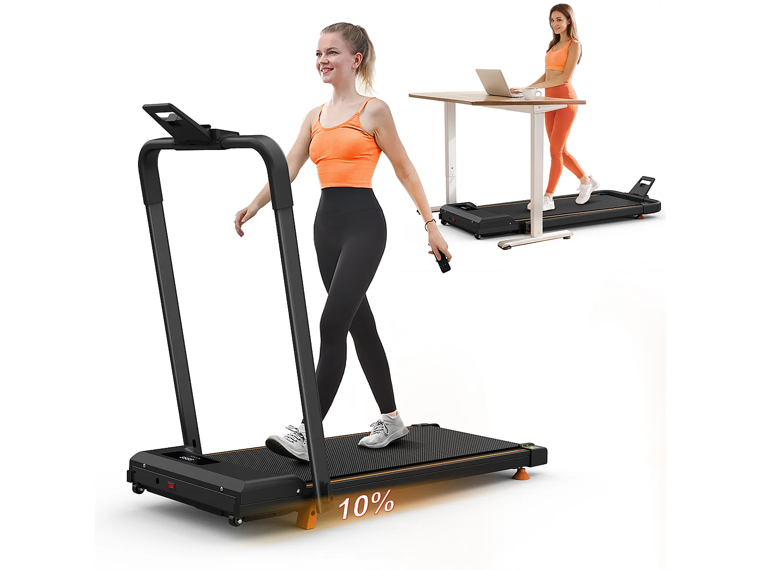 Tapis de course pliable 3-en-1 pour bureau à domicile, avec écran LED, application et capacité 120KG (116x60x10.5 cm)