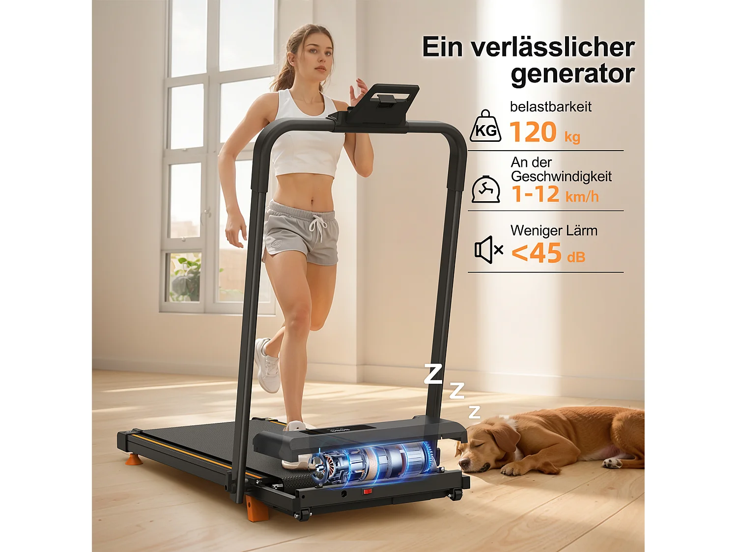 Tapis de course pliable 3-en-1 pour bureau à domicile, avec écran LED, application et capacité 120KG (116x60x10.5 cm)