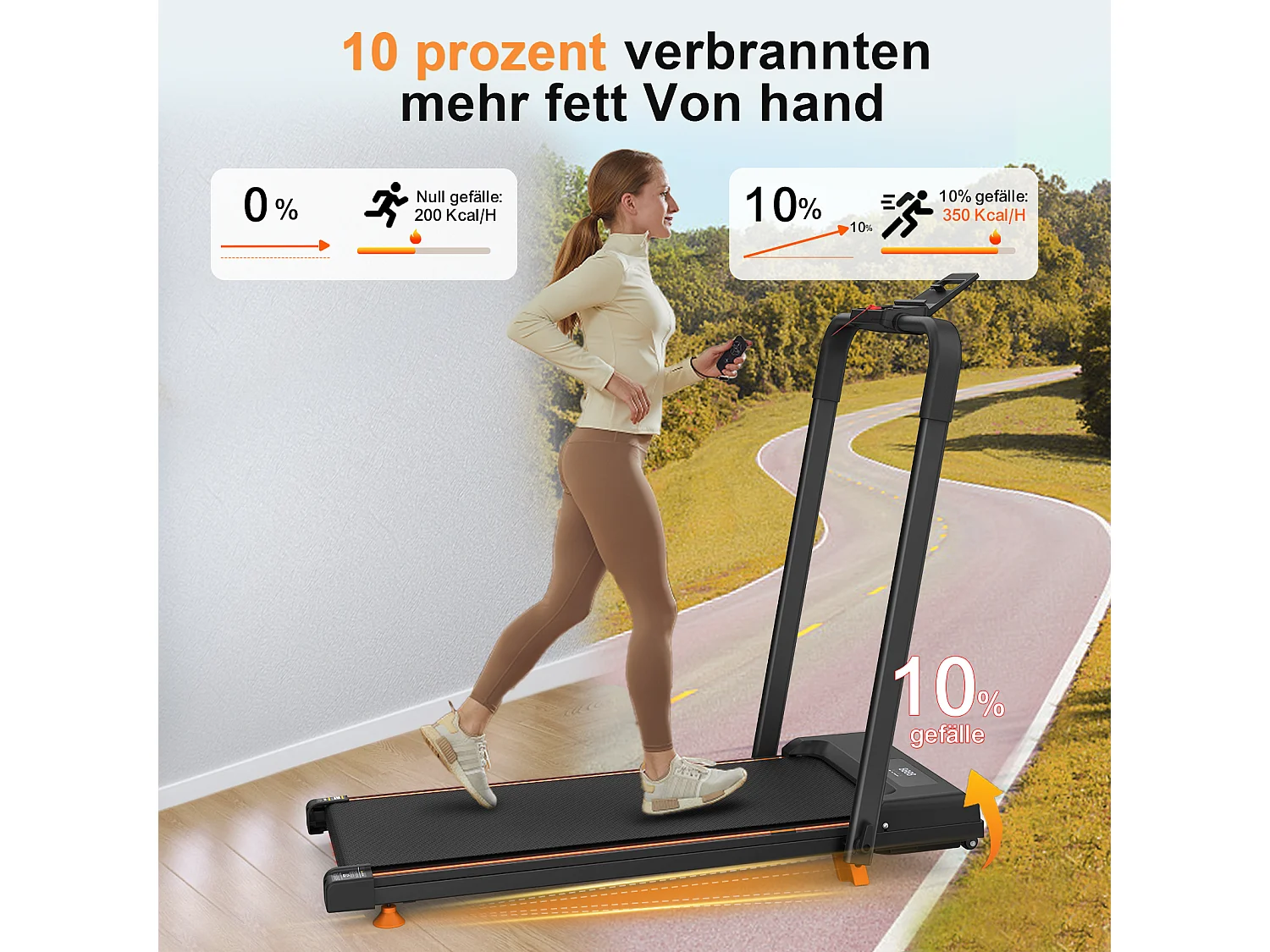 Tapis de course pliable 3-en-1 pour bureau à domicile, avec écran LED, application et capacité 120KG (116x60x10.5 cm)