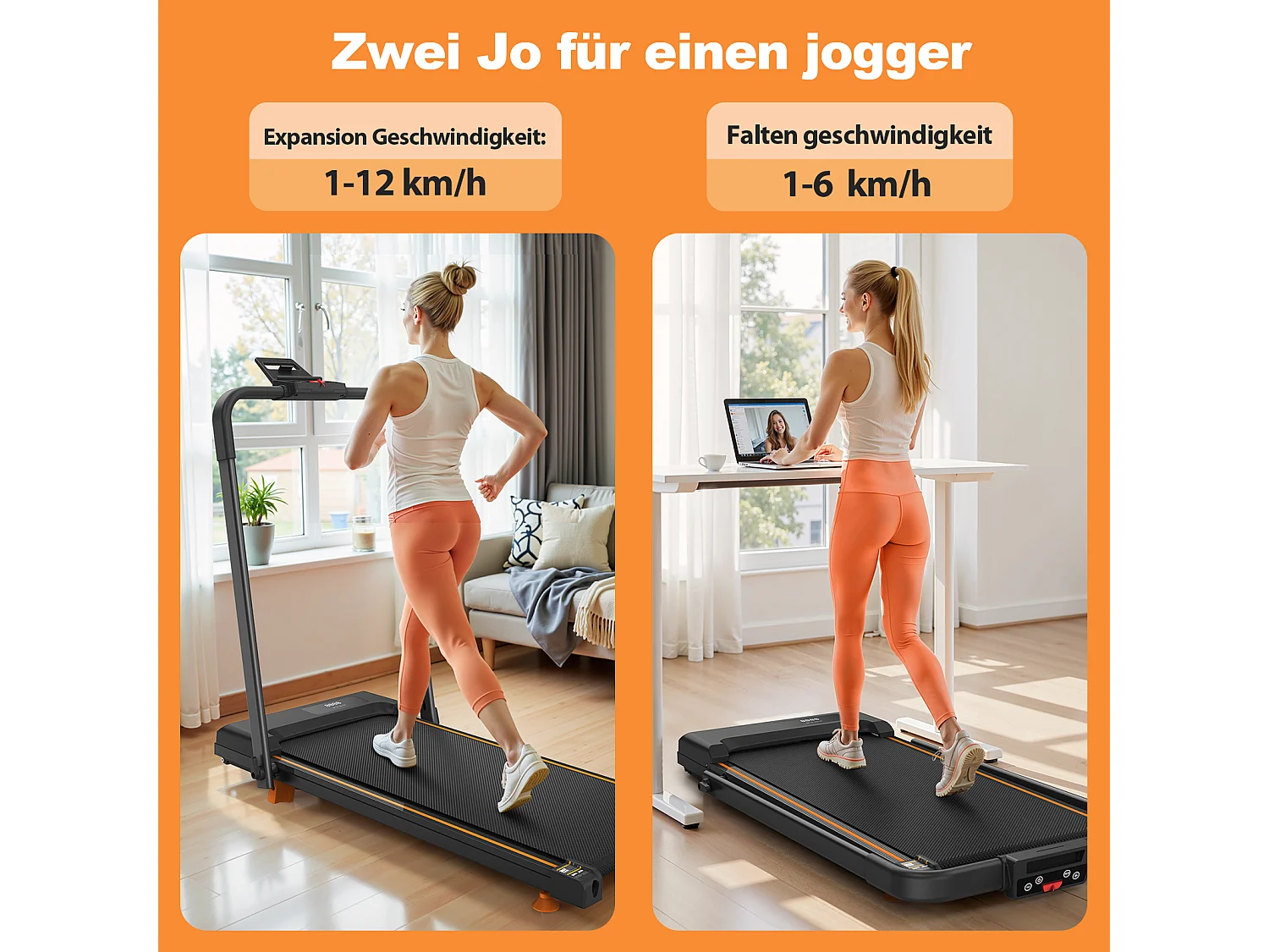 Tapis de course pliable 3-en-1 pour bureau à domicile, avec écran LED, application et capacité 120KG (116x60x10.5 cm)