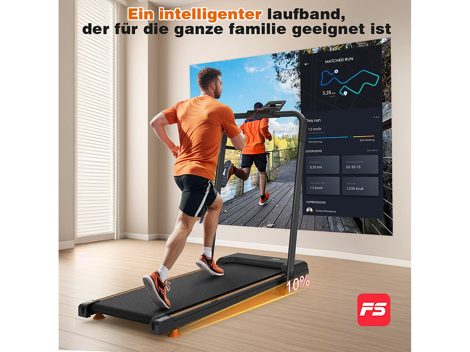 Tapis de course pliable 3-en-1 pour bureau à domicile, avec écran LED, application et capacité 120KG (116x60x10.5 cm)