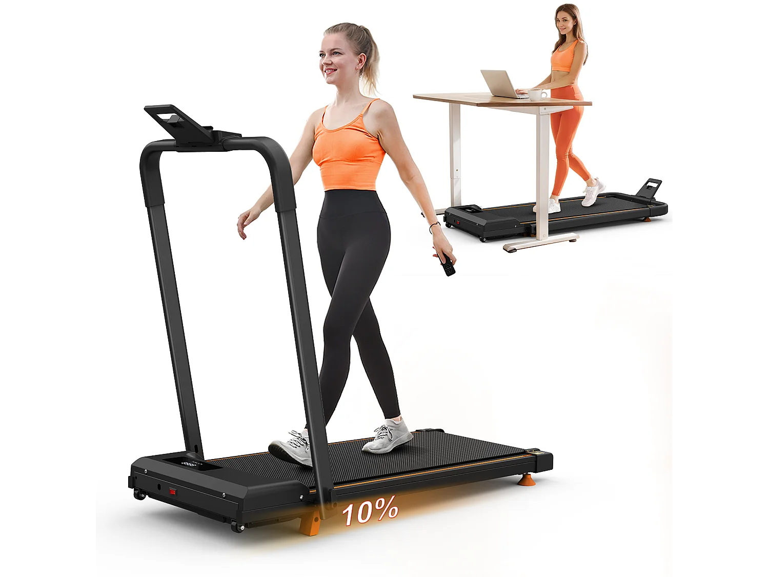 Tapis de course pliable 3-en-1 pour bureau à domicile, avec écran LED, application et capacité 120KG (116x60x10.5 cm)