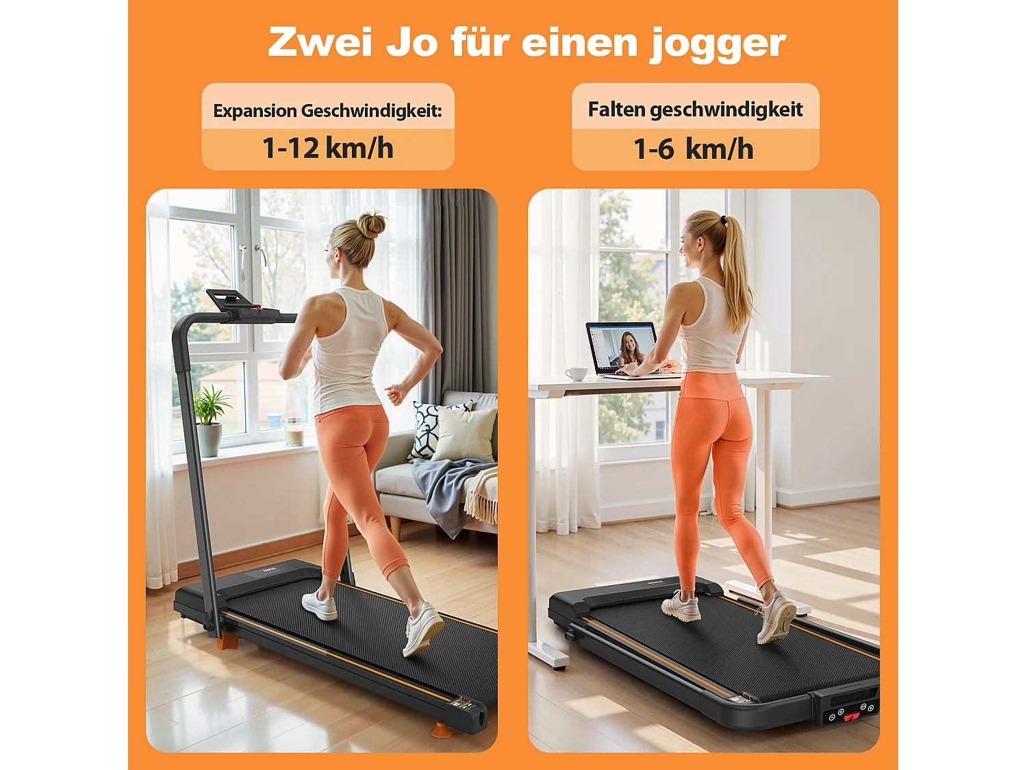 Tapis de course pliable 3-en-1 pour bureau à domicile, avec écran LED, application et capacité 120KG (116x60x10.5 cm)