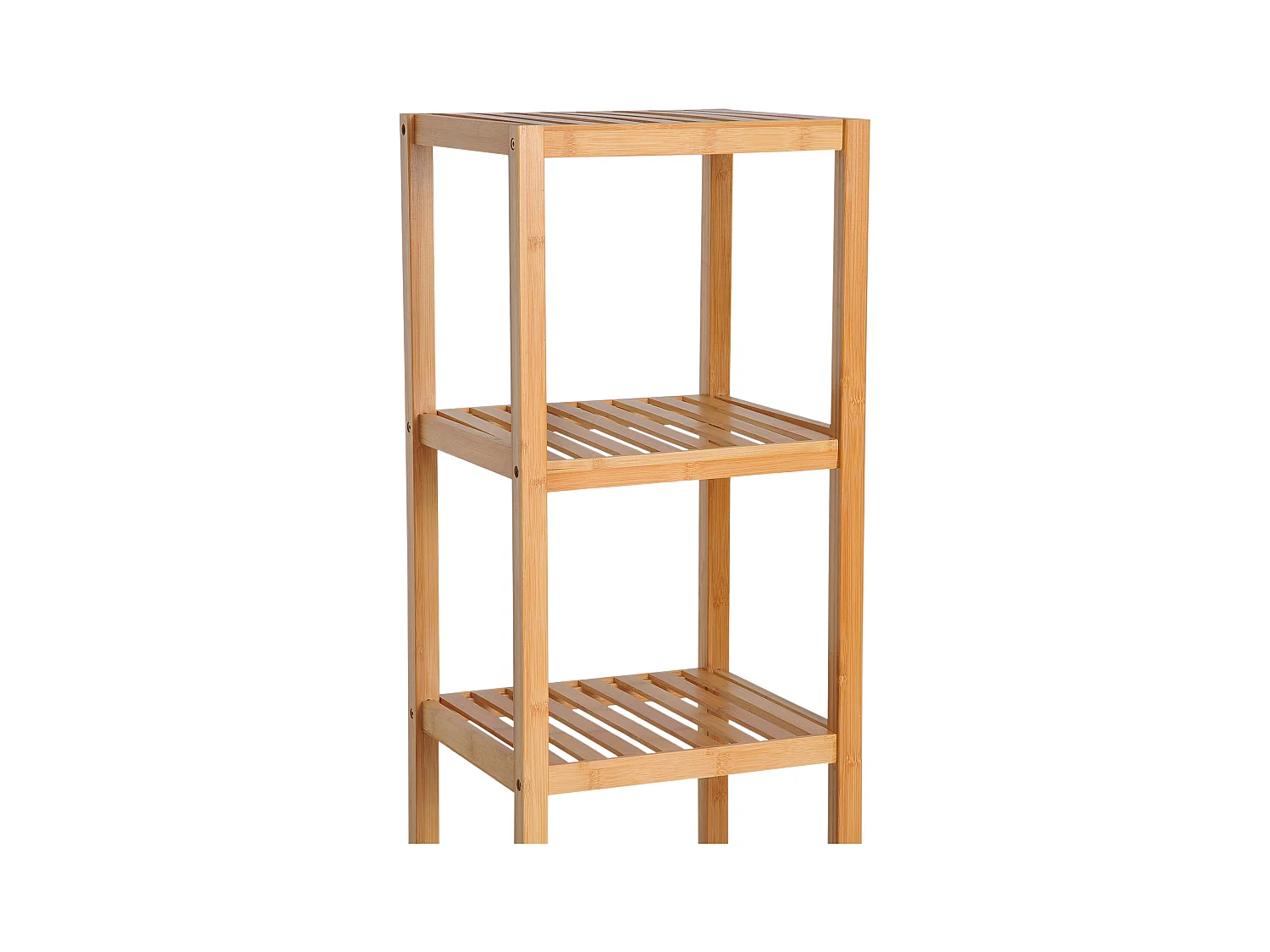 Meuble de salle de bain en bambou, avec 3 étagères ouvertes, porte à lamelles, bois naturel (50x29x140 cm)