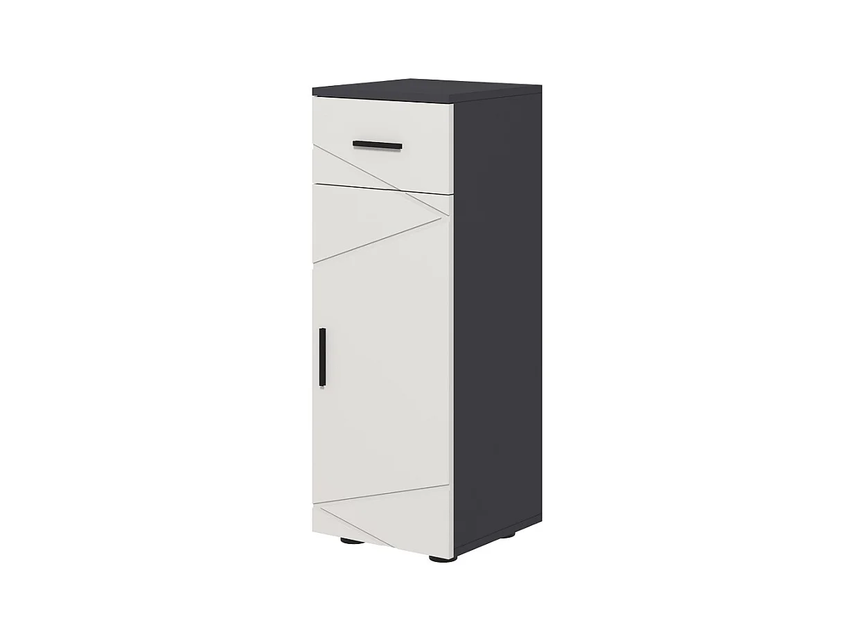 Armoire de salle de bain avec tiroir, étagères réglables, bois mélaminé, gris, compact et fonctionnel (30x30x82cm)