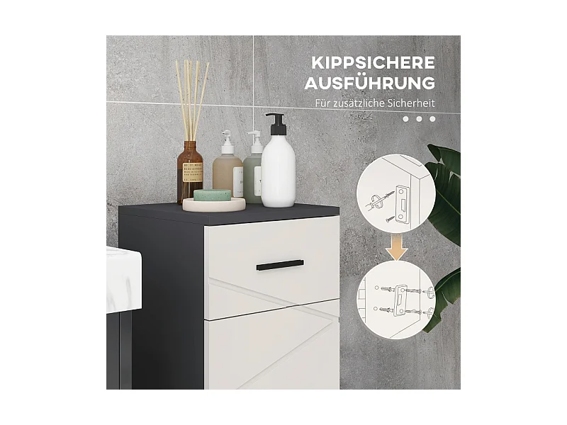 Armoire de salle de bain avec tiroir, étagères réglables, bois mélaminé, gris, compact et fonctionnel (30x30x82cm)