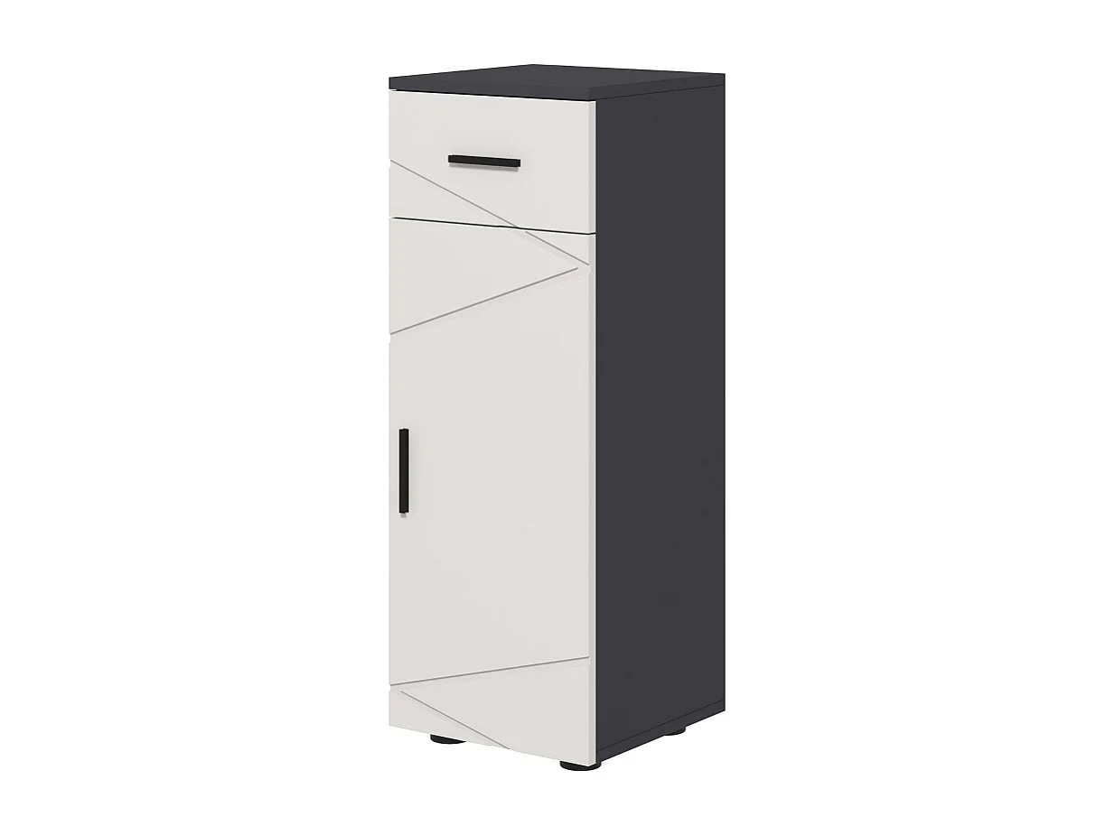 Armoire de salle de bain avec tiroir, étagères réglables, bois mélaminé, gris, compact et fonctionnel (30x30x82cm)