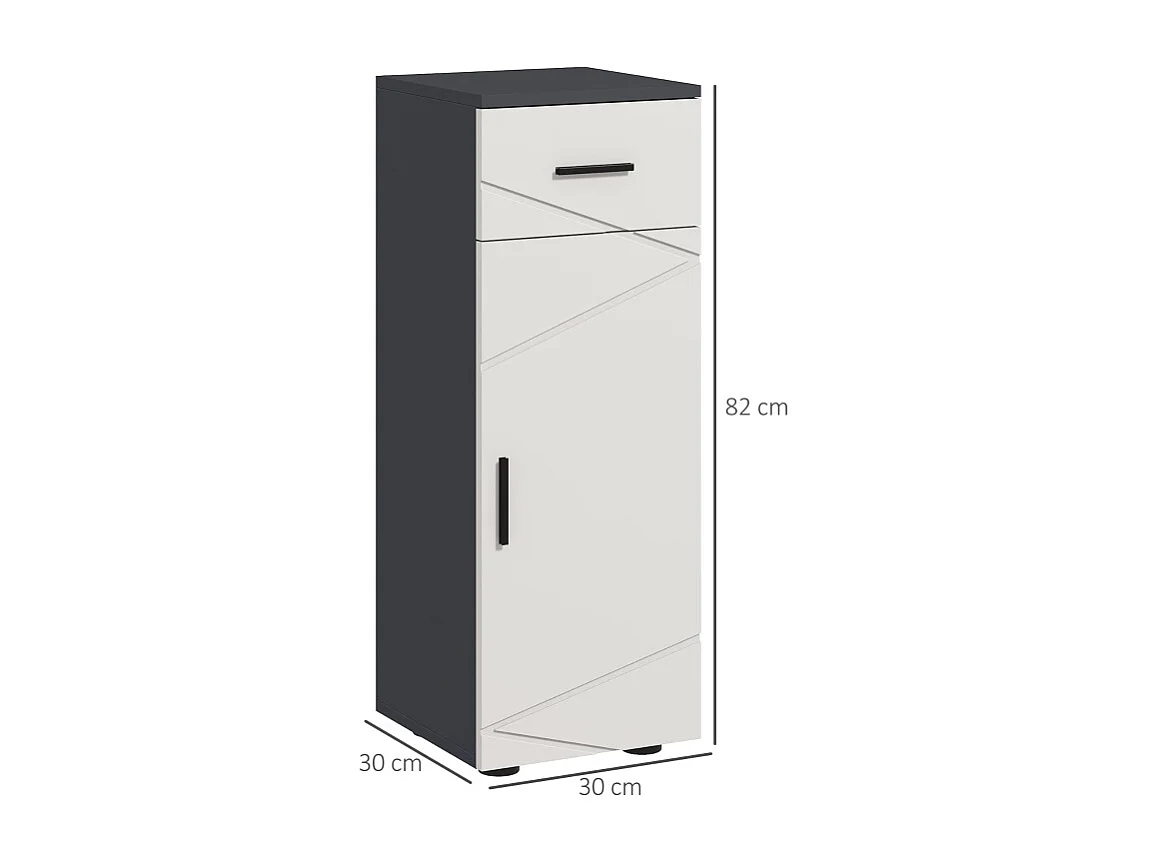 Armoire de salle de bain avec tiroir, étagères réglables, bois mélaminé, gris, compact et fonctionnel (30x30x82cm)