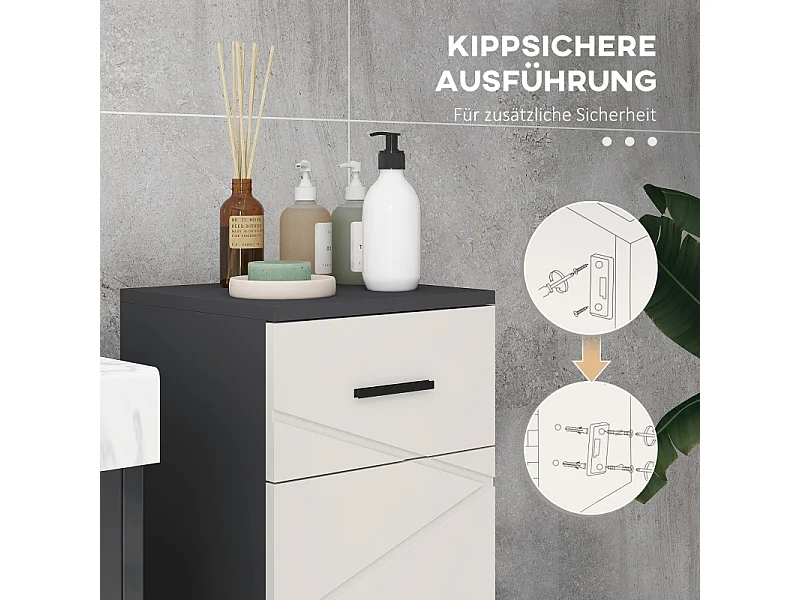 Armoire de salle de bain avec tiroir, étagères réglables, bois mélaminé, gris, compact et fonctionnel (30x30x82cm)