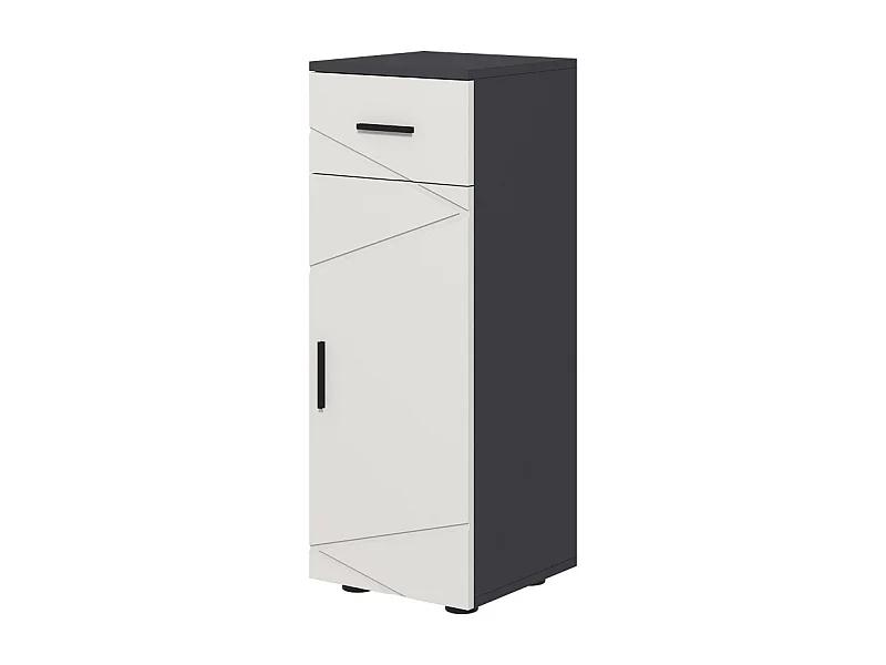 Armoire de salle de bain avec tiroir, étagères réglables, bois mélaminé, gris, compact et fonctionnel (30x30x82cm)