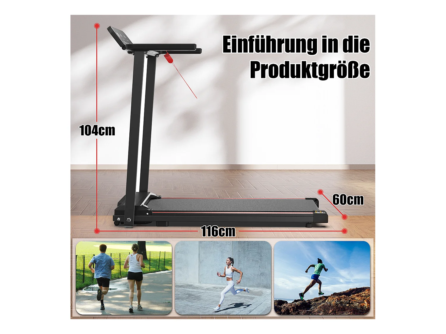 Tapis de course pliable pour maison et bureau, avec écran LED et app, 2 en 1, capacité 120KG (116x60x10.5 cm)