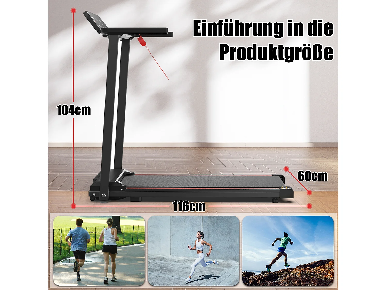 Tapis de course pliable pour maison et bureau, avec écran LED et app, 2 en 1, capacité 120KG (116x60x10.5 cm)