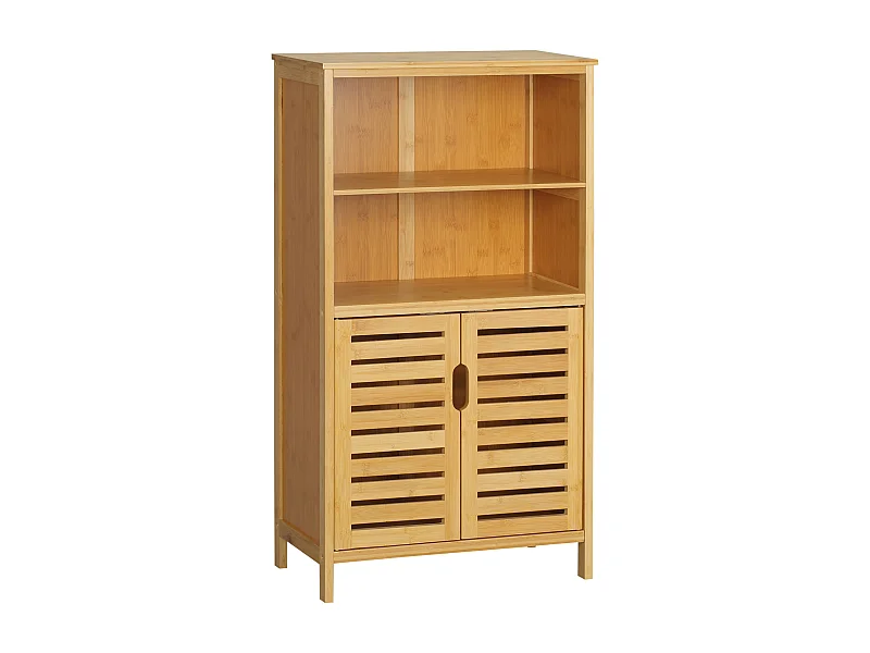 Mueble de baño de bambú con puertas de lamas, antivuelco, madera natural (50x29x92 cm)