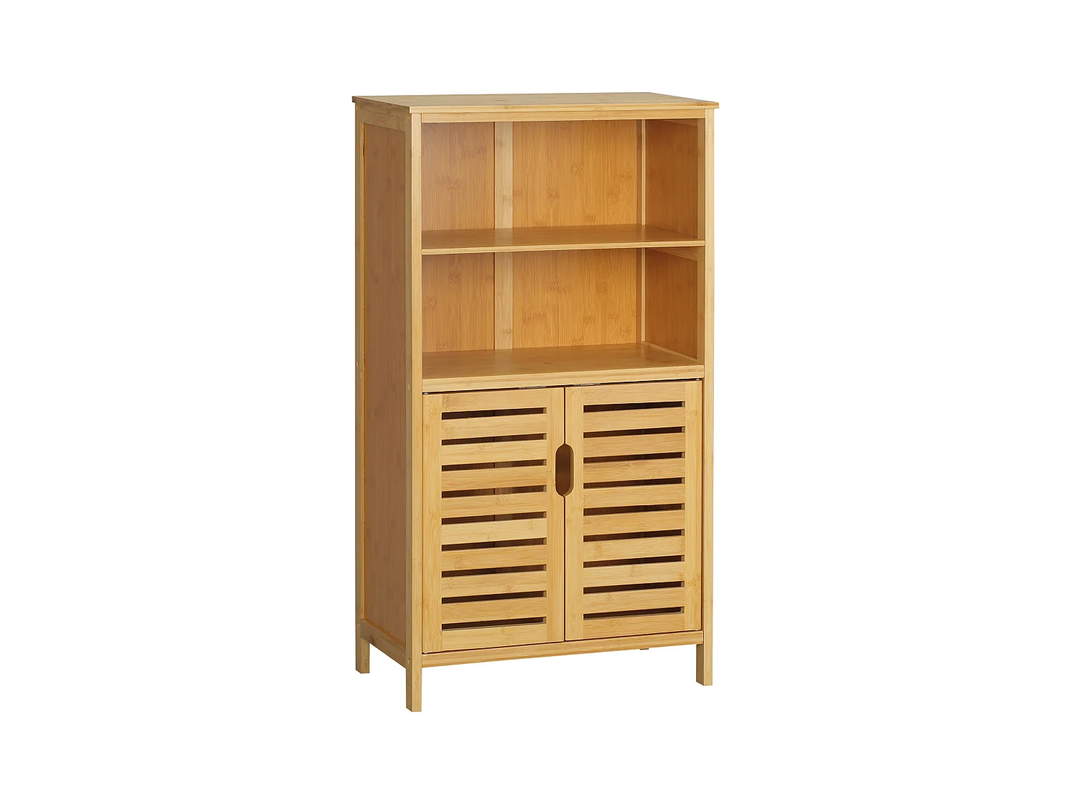 Meuble de salle de bain en bambou, avec portes à lamelles, anti-basculement, bois naturel (50x29x92 cm)