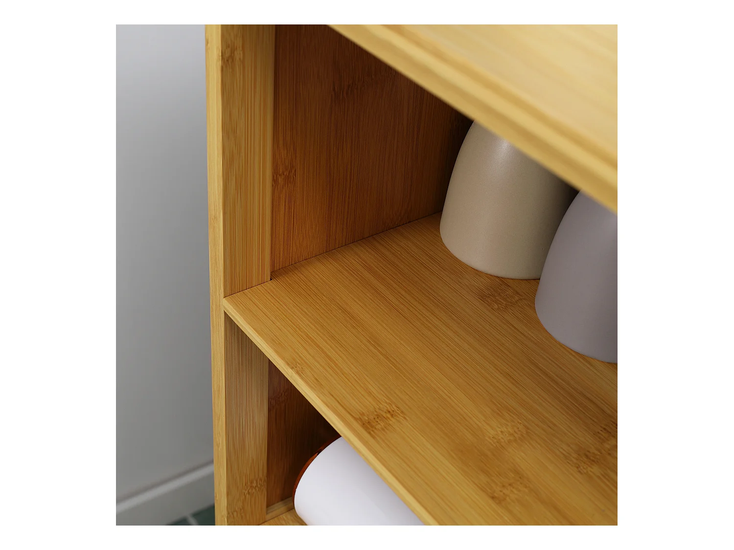 Meuble de salle de bain en bambou, avec portes à lamelles, anti-basculement, bois naturel (50x29x92 cm)