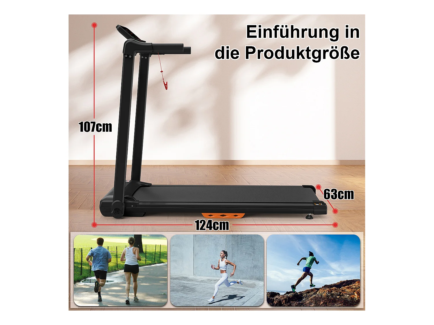 Tapis de course pliable pour maison, vitesse jusqu’à 12 km/h, acier, noir (124x64x107cm)