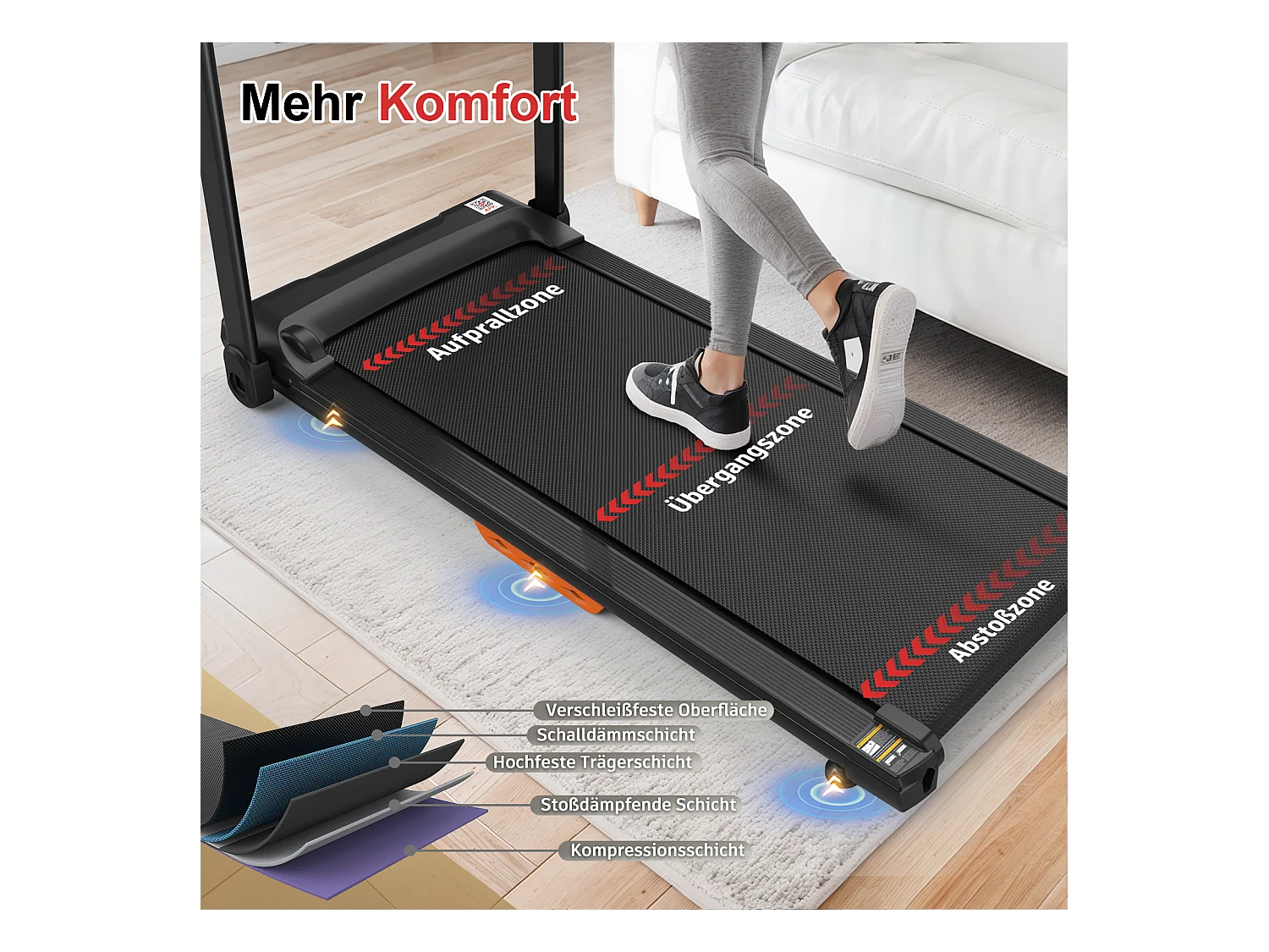 Tapis de course pliable pour maison, vitesse jusqu’à 12 km/h, acier, noir (124x64x107cm)